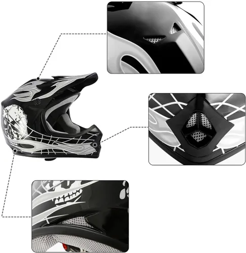 Miniatura 9 de TCT-MOTORPARTS DOT - Casco de motocross para niños y jóvenes, casco de cara completa para motocross, ATV, todoterreno, casco de cuatro ruedas, Negro