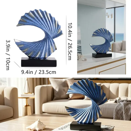 Miniatura 2 de Escultura de onda de oro azul, detalles modernos de olas oceánicas, estatua de arte de resina para estante, mesa de café, soporte de TV, adornos