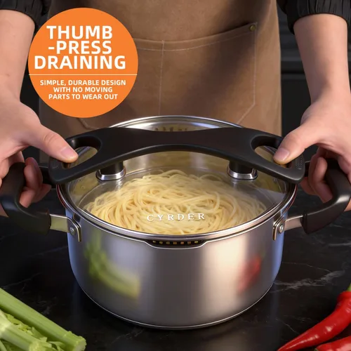 Miniatura 2 de Olla de pasta de acero inoxidable con colador, fácil de manchar y perfecta para solteros y parejas, apta para lavavajillas, 3 cuartos de galón