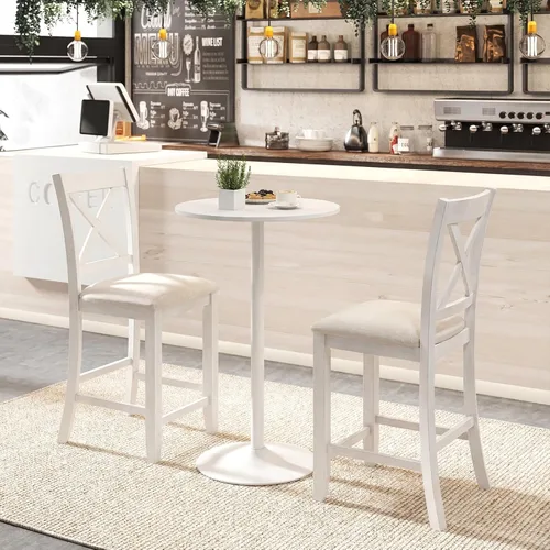 Miniatura 3 de Giantex 24" Bar Stools Set of 2, Farmhouse Counter Height Barstools w/Footrest, Cross Back, Comfortable Linen Cushion, Upholstered Wood Bar Chairs