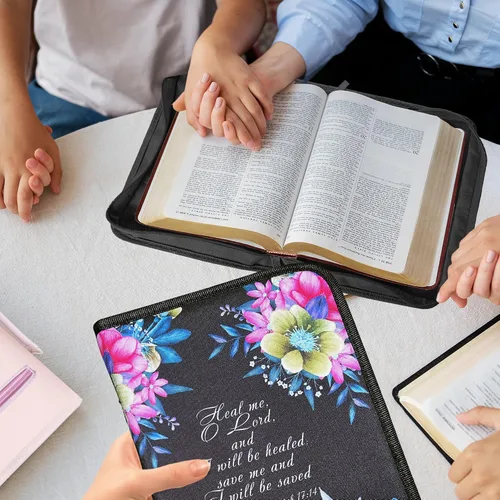 Miniatura 17 de DEHITE Funda para la Biblia para mujer, fundas de tela prémium para la Biblia para niñas, bolsa de transporte para mujer, ranuras para bolígrafos