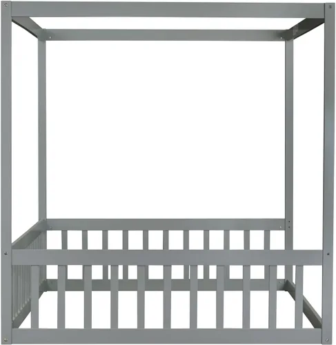 Miniatura 3 de Bellemave Marco de cama con dosel completo, cama Montessori, plataforma con dosel para niños, gris sin listones