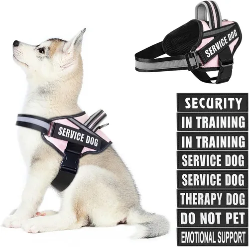 Juego de arnés y parches para chaleco de perro, arnés para perro de servicio en entrenamiento Animire con 10 parches para perros, chaleco Rosa