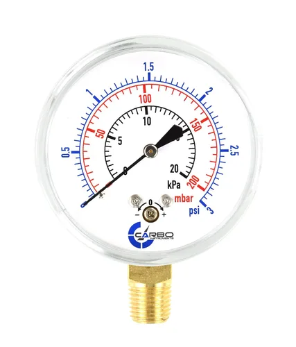 Miniatura 12 de Medidor de cápsula de baja presión de diafragma, esfera de 2-1/2", rango de 5 PSI, montaje inferior NPT de 1/4", caja de acero cromado, internos