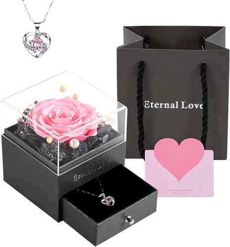 Miniatura 11 de Rosa preservada, regalos de cumpleaños para mujeres, mamá, novia, regalos para mamá, abuela, esposa, hija, hermana, cajas de joyería con collar