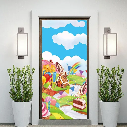 Miniatura 3 de Bandera de color de dona arcoíris de Candyland Sweet Cartoon de 35.4 x 72.8 pulgadas, globo, galleta, helado, decoración de puerta de patio, baby