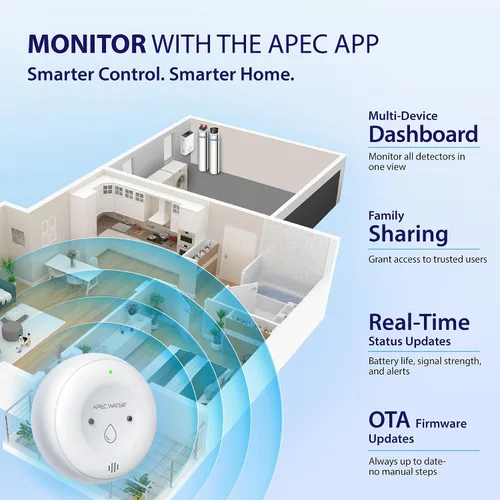 Miniatura 7 de APEC WATER Detector de fugas de agua WiFi para el hogar, conexión a la aplicación para recibir alertas en tiempo real, detección de humedad húmeda