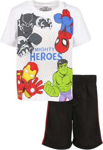 Miniatura 2 de Marvel Avengers Hulk Iron Man Spider-Man T-Shirt and Mesh Shorts Outfit Set Toddler to Big Kid