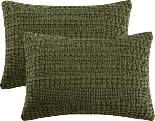 Miniatura 86 de PHF Fundas de almohada con tejido de gofre de 24" x 24", paquete de 2, funda de almohada cuadrada 100% algodón para decoración de ropa de cama, sin