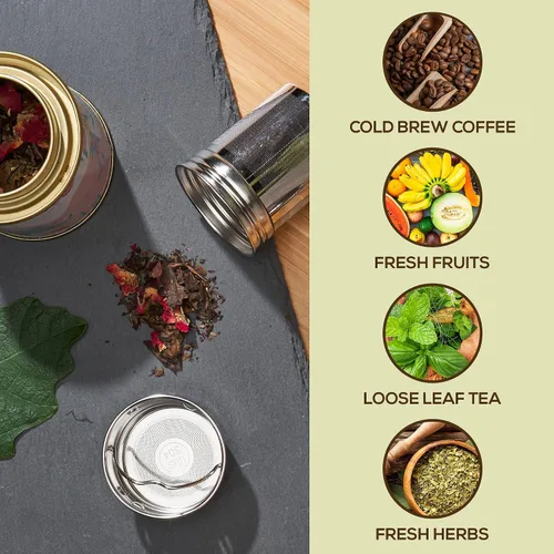 Miniatura 8 de LeafLife Botella de Té de Bambú Premium para Té Suelto - Botella Infusora de Té - Regalos de Té - Botella de Agua Aislada/Vaso de Café/Té - Set
