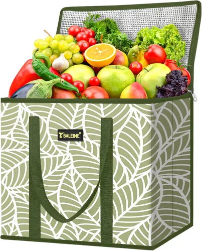 Miniatura 17 de BALEINE Paquete de 3 bolsas reutilizables para comestibles, bolsas de compras plegables para comestibles con parte inferior reforzada y asas