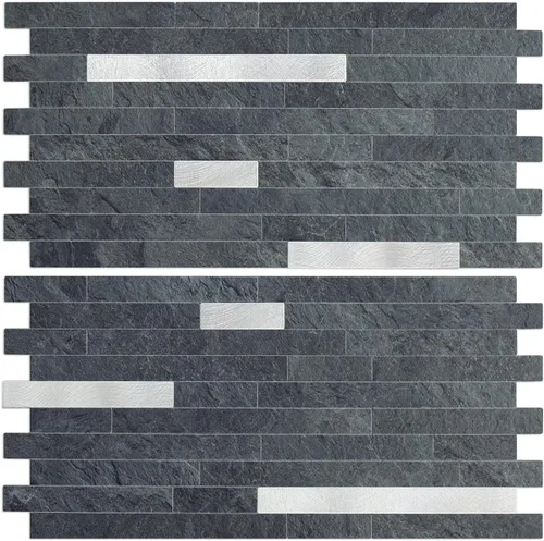 Miniatura 23 de Auliget - 20 láminas de azulejos adhesivos imitación piedra para protector antisalpicaduras, mosaicos de cloruro de polivinilo con acabado mármol