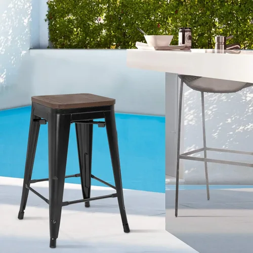 Miniatura 4 de FDW Taburetes de bar de metal, altura de mostrador, sillas de bar industriales, taburete de patio, taburete apilable sin espalda, taburetes de negro