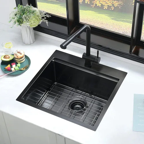 Miniatura 3 de Fregadero de bar negro de 21 pulgadas, fregadero de cocina pequeño de montaje superior, fregaderos de bar húmedos de 16 calibre, acero inoxidable