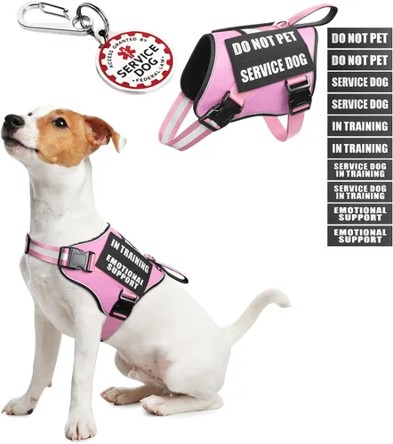 Miniatura 25 de Arnés de chaleco para perro de servicio+Etiqueta de identificación+10 parches, etiqueta de perro de servicio metálica y chaleco reflectante de apoyo