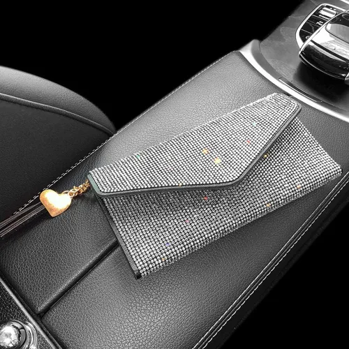 Miniatura 2 de ikasus Bling Bling - Funda para tarjetas con bolsillo de piel, con cremallera, multifuncional, de gran capacidad, con diamantes de imitación