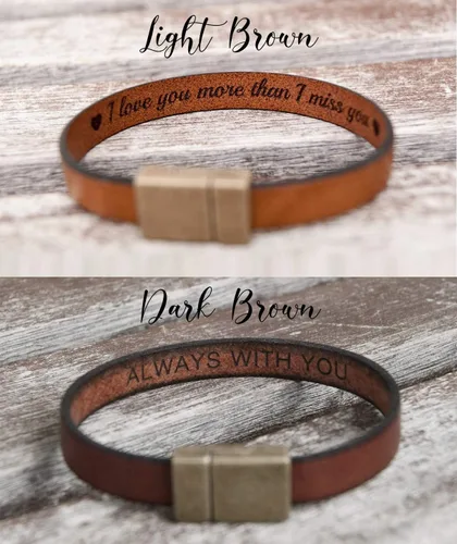 Miniatura 5 de Men's Leather Bracelet Personalized - Hidden Message Wristband - Customizable Anniversary Gift for Husband -Sentimental Present for Boyfriend