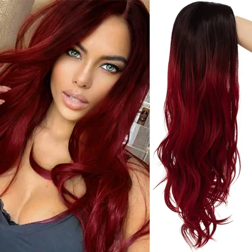 Miniatura 11 de Tseses Pelucas largas y onduladas de color azul degradado para mujer, pelucas de cabello sintético con raíces oscuras, cosplay, fiesta de Halloween