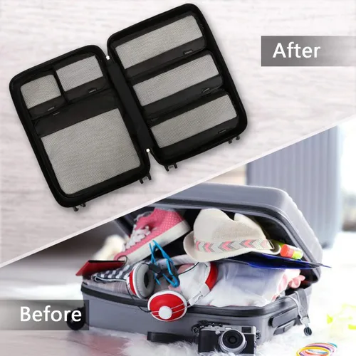 Miniatura 5 de BAGSMART - Juego de 7 cubos de embalaje para artículos esenciales de viaje, bolsas organizadoras ligeras de equipaje con bolsa para zapatos