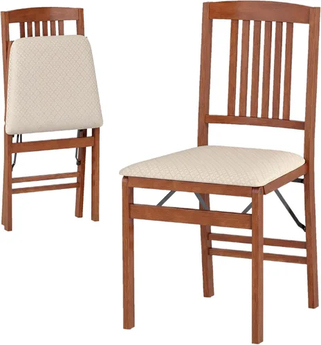 Miniatura 11 de GOFLAME Juego de 2 sillas de comedor plegables tapizadas de piel sintética con asiento acolchado y patas de madera de goma, sillas plegables sin