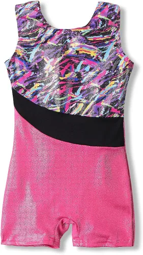 HOZIY Leotardos de gimnasia para niñas y niños, cinta de copo de nieve, azul, morado, rosa intenso brillante, Rosa encendido