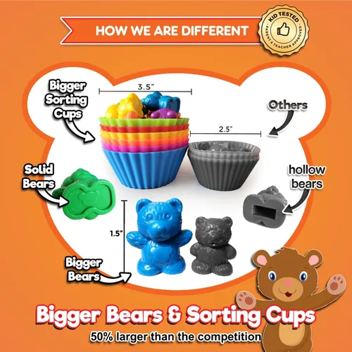 Miniatura 2 de Osos de conteo jumbo con tazas apilables, juguetes educativos Montessori de arcoíris para niños y niñas de 3 años con 48 manipuladores matemáticos