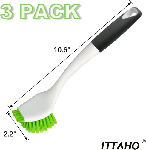 Miniatura 2 de Paquete de 3 cepillos para platos, cepillo para fregar platos, cepillo de cocina para limpiar platos, limpiador de cerdas de doble cara para platos