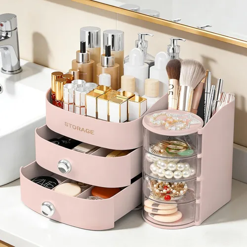 Miniatura 2 de XIAPIA Organizador de maquillaje para encimera, organizador de maquillaje para tocador, cuidado de la piel y organizadores de cosméticos con Rosa