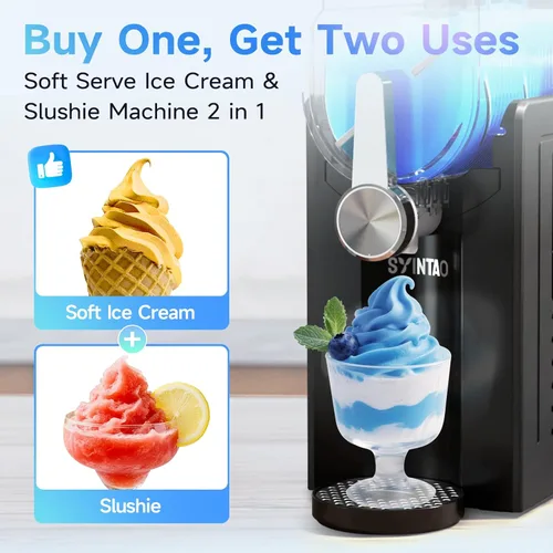 Miniatura 3 de SYINTAO Máquina de helados 2 en 1 para hacer helados de servicio suave y granizado, máquina de bebidas congeladas sin necesidad de hielo