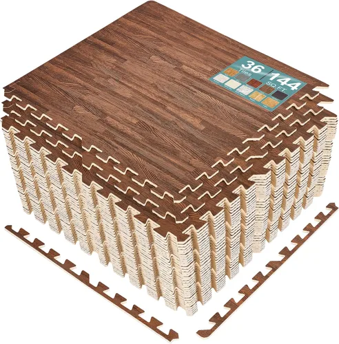 Miniatura 38 de Sorbus Losetas de suelo de madera veteada, esteras de espuma EVA entrelazadas, losetas de 3/8" de grosor para suelos de madera, esteras de ejercicio