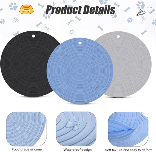 Miniatura 3 de Tapete de silicona de 3 piezas de comida para mascotas para perros y gatos, mantel individual para evitar el desbordamiento de alimentos y agua
