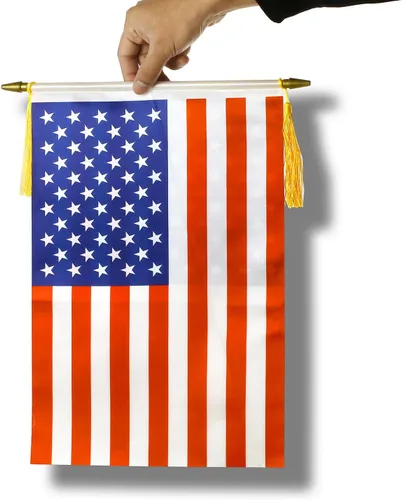 Miniatura 3 de CANTENDO Paquete de 2 banderas de pared estadounidenses, bandera colgante de Estados Unidos con poste colgante de madera y acabado satinado
