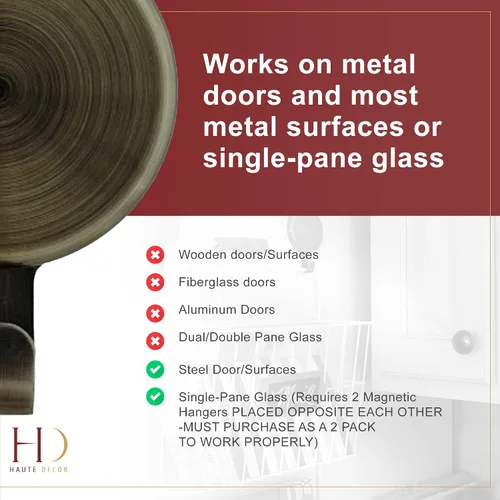 Miniatura 6 de Haute Decor Attract - Colgador magnético para corona (latón antiguo), juego de 2 imanes para 2 puertas/superficies de metal o 1 puerta o ventana