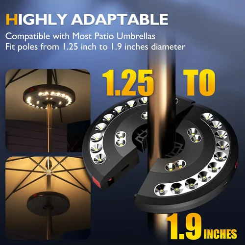 Miniatura 3 de Eletorot Luces para sombrilla de patio, luces recargables para exteriores, para decoración, luz de mesa de 28 LED, 3 modos de iluminación, Cálido