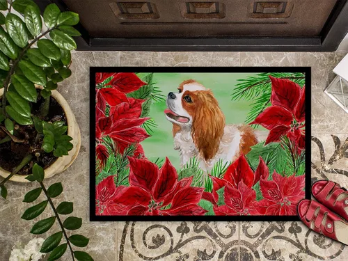 Miniatura 3 de Caroline's Treasures CK1311MAT Cavalier Spaniel Poinsettas - Felpudo de 18 x 27 pulgadas, tapete para puerta delantera, interior y exterior