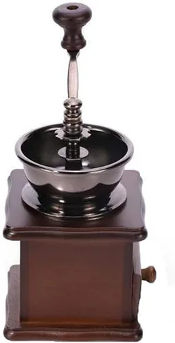 Miniatura 4 de Molinillo de café manual de madera, estilo vintage, molinillo de café de mano, molinillo de café con manivela de cerámica, cepillo de limpieza Marrón