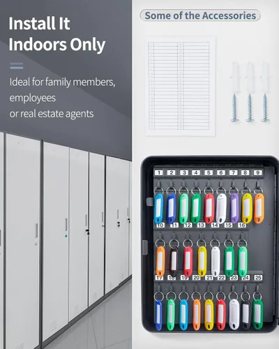 Miniatura 7 de Uniclife Gabinete de llaves de 100 posiciones con cerradura de combinación reiniciable, caja de almacenamiento de seguridad digital negra, Negro