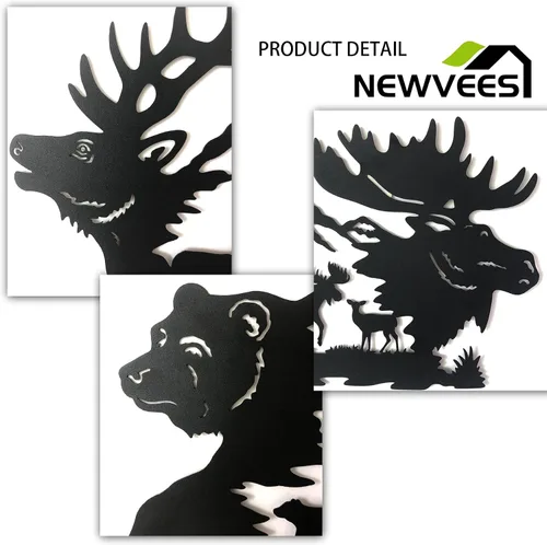 Miniatura 7 de NewVees Arte de pared rústico grande de 14 pulgadas, diseño de oso de ciervo negro, alce, decoración de caza, decoraciones para el hogar, baño