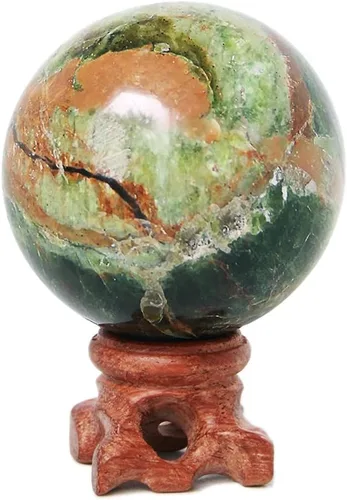 Miniatura 4 de Esfera de cuarzo de cristal con soporte de madera, cristal natural curativo, piedra mineral del amor, esfera de adivinación (jaspe océano, 1.969 in)