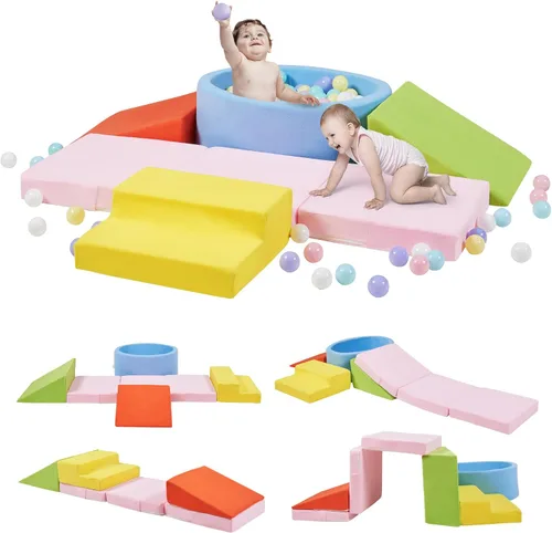 Miniatura 11 de Elftopia Bloques de escalada de espuma con pozo de bolas y escaleras para niños pequeños de 1 a 3 años, juego suave para gatear en interiores, juego
