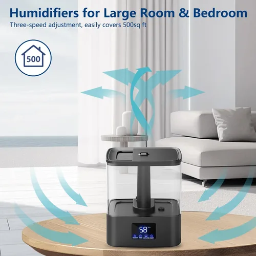 Miniatura 3 de KZF Humidificadores de llenado superior de 4 L para dormitorio y tiempo de funcionamiento de 60 horas, humidificador de niebla fría, 3 niveles
