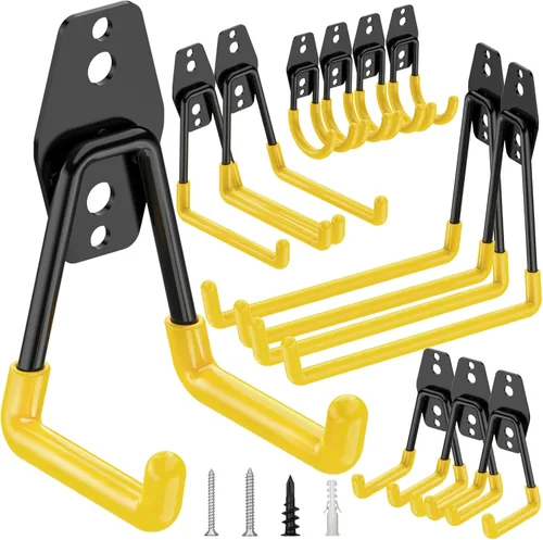 Miniatura 20 de TICONN Paquete de 12 ganchos de garaje resistentes, ganchos de acero para almacenamiento en pared, organizador de colgadores de pared para Negro