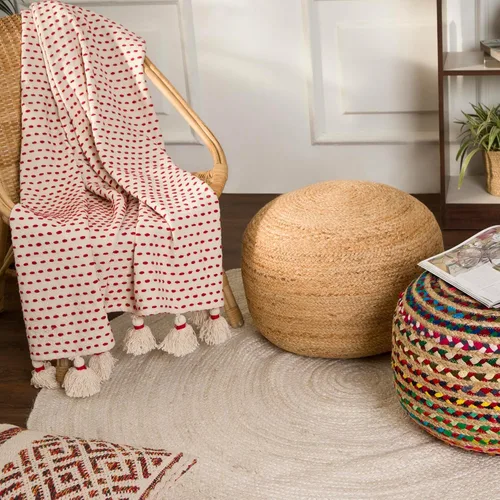 Miniatura 7 de REDEARTH Puf circular de yute, puf otomano – Puf trenzado con acento para sentarse redondo reposapiés para sala de estar, dormitorio, guardería
