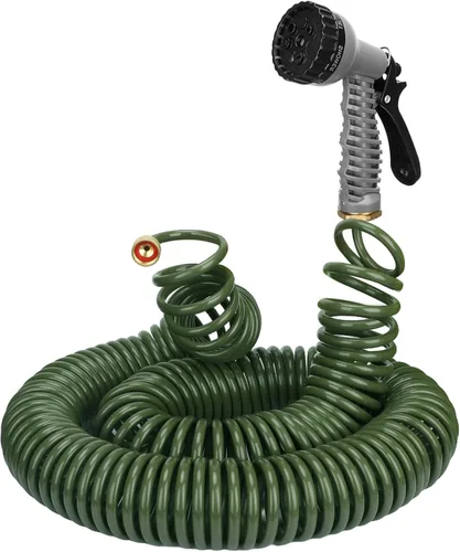Miniatura 12 de Manguera de jardín enrollada ligera de 25 pies 3/8" EVA flexible con 7 boquillas multifunción y conectores de latón para riego de jardín, plantas