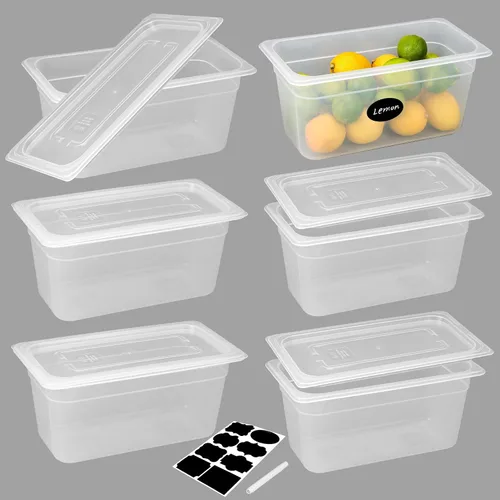 Miniatura 11 de BIEAMA Paquete de 6 bandejas de plástico de 1/6 de 4 pulgadas de profundidad con tapas, translúcidas, comerciales, sin BPA, almacenamiento apilable