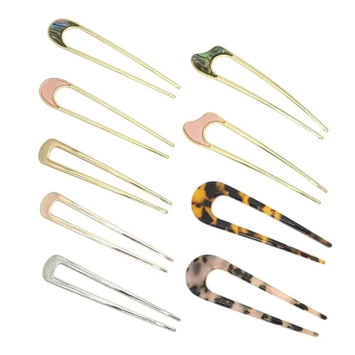 9 horquillas para el cabello en forma de U, pasadores franceses de metal en U, horquilla vintage para moños, accesorios de peinado para mujeres y