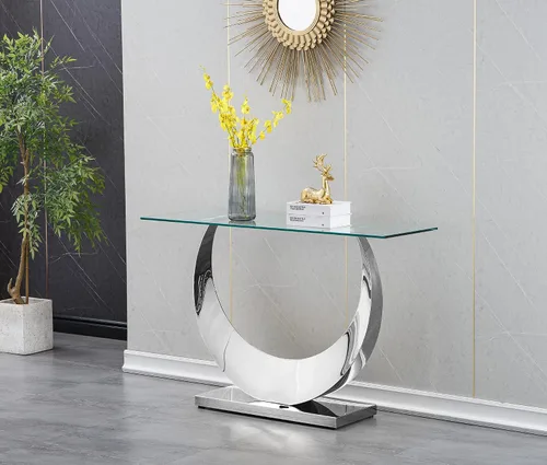 Miniatura 132 de Mesa de centro de cristal de lujo, mesa de centro de sofá de 47 pulgadas con marco de acero inoxidable dorado y parte superior de vidrio negro, mesa