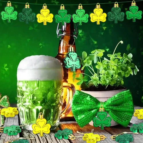 Miniatura 4 de JULMELON Decoraciones del día de San Patricio, 20 adornos de trébol, bolas de trébol de buena suerte para árbol y fiesta