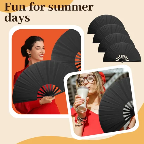 Miniatura 7 de Juego de 8 ventiladores plegables grandes para baile de línea y estallido, botas en el suelo, ventiladores de mano con mangas de abanico, ventilador
