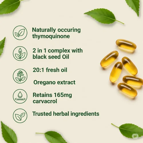 Miniatura 10 de Cápsulas blandas de aceite de orégano – 6000 mg de alta potencia con 165 mg de Carvacrol y 200 mg de aceite de semilla negra – Apoyo inmunológico 2